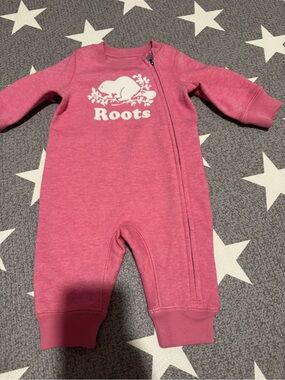 Roots Pink Baby Romper with White Logo